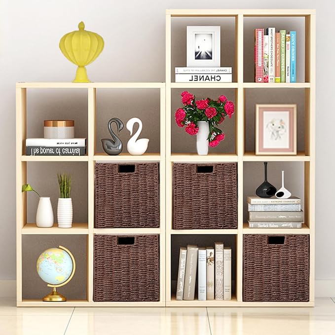 Wicker Storage Basket, Set of 2 Hand-Woven Storage Baskets for Shelves, Foldable Cube Storage Baskets Bins with Handles, 9 inch Small Wicker Baskets for Organizing Pantry Bedroom, Brown - Image 7