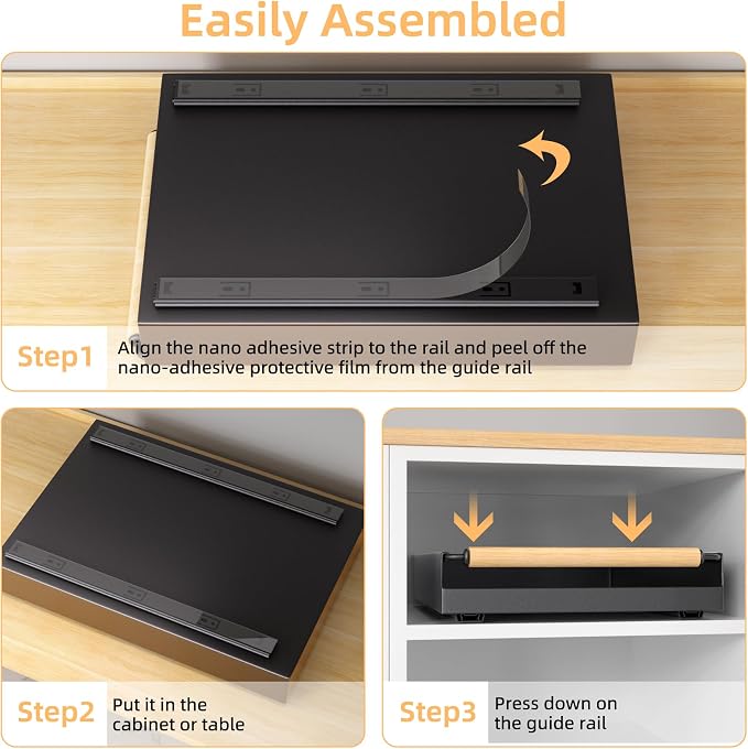 Pull Out Cabinet Organizer, 15.3'' Deep Expandable Slide Out Cabinet Organizer Fixed with Adhesive Nano Film, Slide Out Drawers Pull Out Tray for Cabinet in Kitchen, Pantry, Bathroom, Black - Image 6