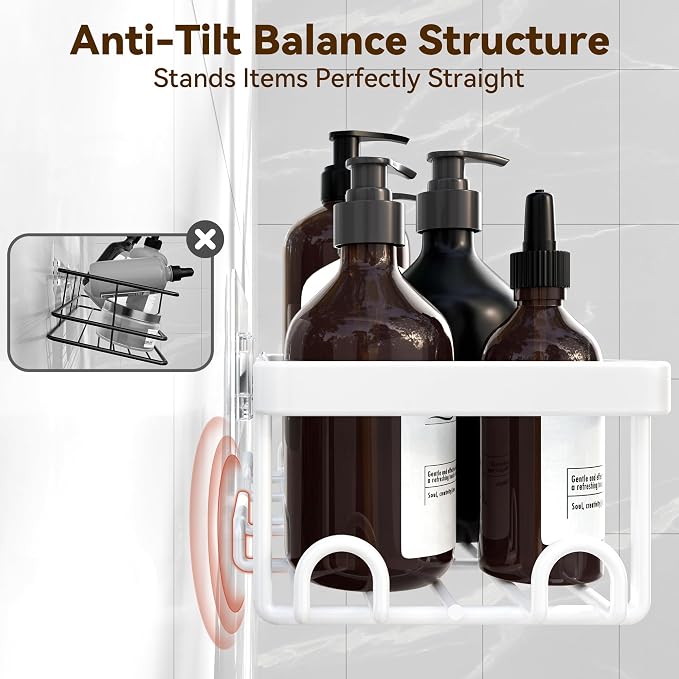 Shower Caddy Adhesive, Rustproof Shower Organizer, Wall Shower Rack | Large Capacity Shower Shelves for Inside Shower, Shampoo Shower Holder, White, 3 Caddies, 1 Soap Dish, 1 Toothbrush Holder - Image 7