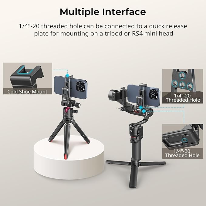 SmallRig Metal Phone Tripod Mount with Quick Release Adapter for Arca and Cold Shoes, Universal Cell Phone Stand for Desk, for DJI RS 3 mini Stabilizer, for iPhone - 4611 - Image 4