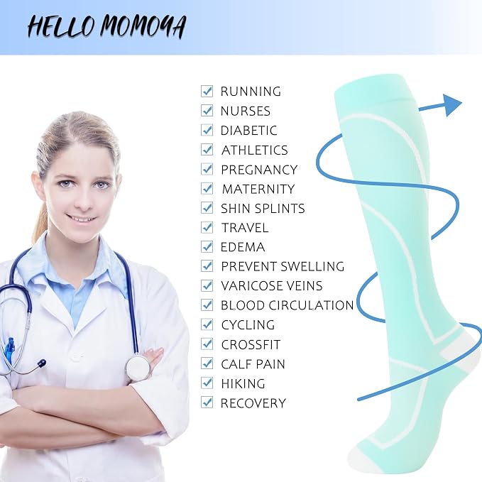 hello momoya Compression Socks for Women Men Circulation Knee High 8 Pairs for Nurses, Running, Travel, Athletic - Image 4