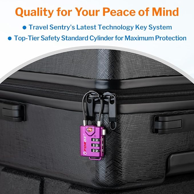 Forge TSA Approved Luggage Locks, Re-settable Combination with Alloy Body (Dark Purple 4 Locks) - Image 6