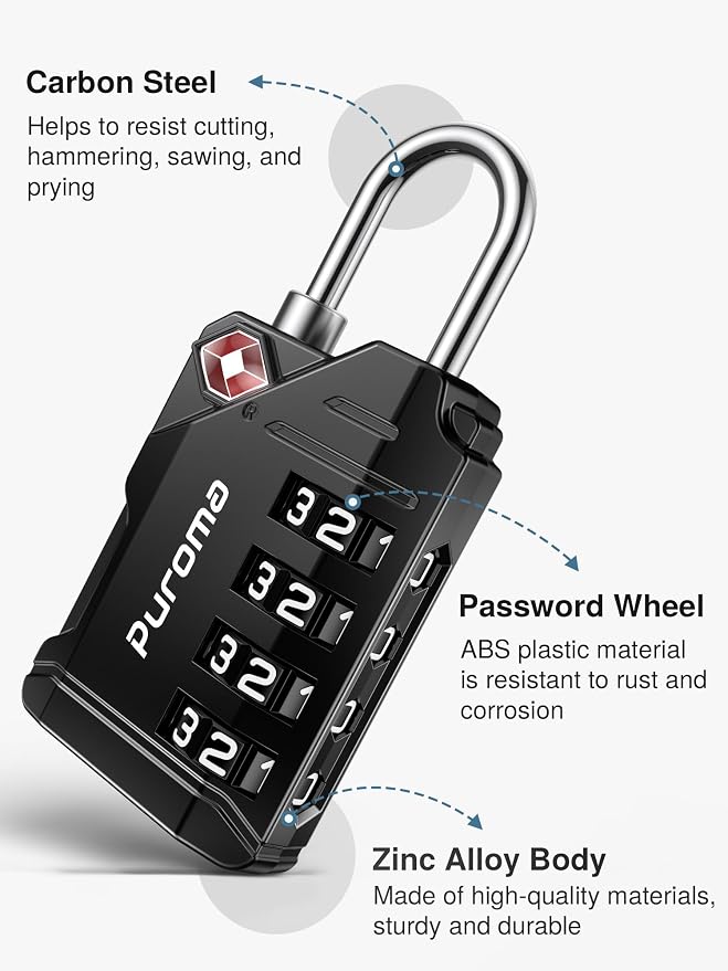 Puroma 6 Pack TSA Approved Luggage Locks, Black 4 Digit Resettable Travel Combination Code Lock with Zinc Alloy Body for Suitcase, Backpack, Laptop Bag, Gym Locker, Toolbox - Image 4