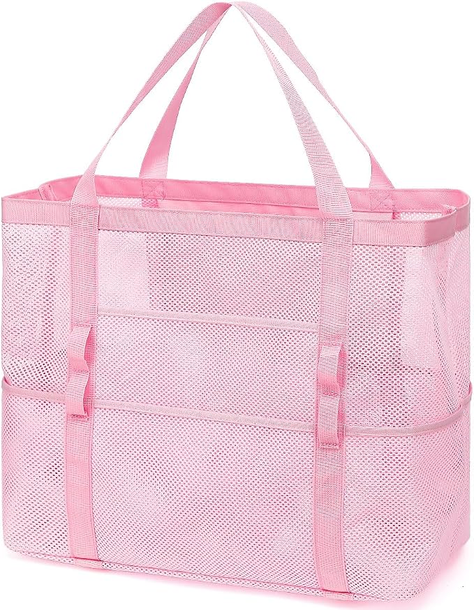 Fammart Mesh Beach Bag for Women, Large Beach Toy Pool Bag with Zipper Pocket, SandProof Cruise Essentials 2026 Family Travel by Fammart