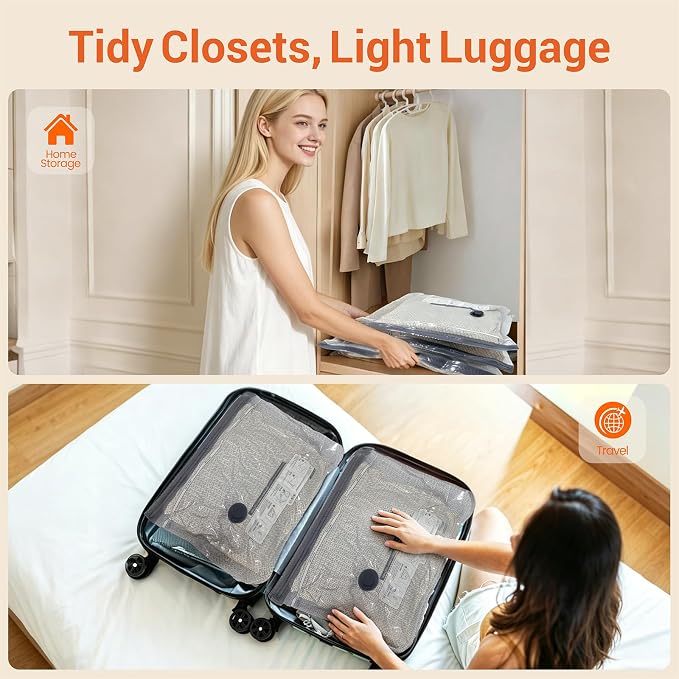15 Pack Vacuum Storage Bags with Electric Pump for Travel Luggage Clothes | Travel compression space saver vacuum seal bags for closet storage, portable electric pump included for suitcase packing - Image 7