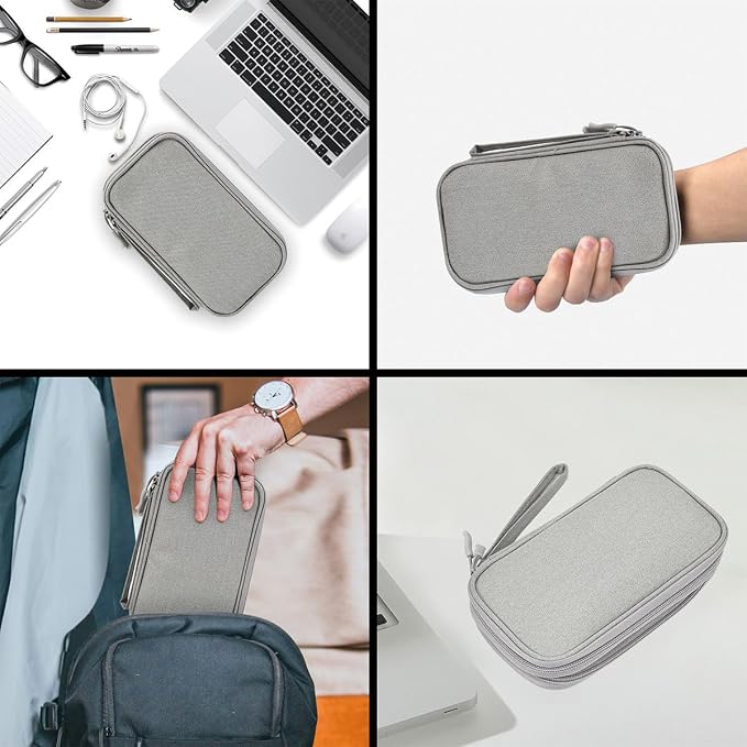 CAAORDKSO Travel Essentials Electronics Organizer Case Tech Pouch, Cord Organizer Travel Cable Organizer Bag for Travel Accessories, Charger, Phone, Power Bank, Hard Drive (Light Grey, Large) - Image 6