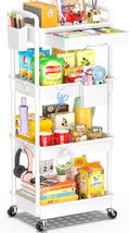SUNALLY 4 Tier Rolling Cart with Drawer, Craft Storage Cart Organizer,White | Bathroom Storage Organizer with 2 Lockable Wheels, Rolling Utility Cart for Kitchen, Office, Baby, Makeup, Nail,Snack,Laundry by SUNALLY