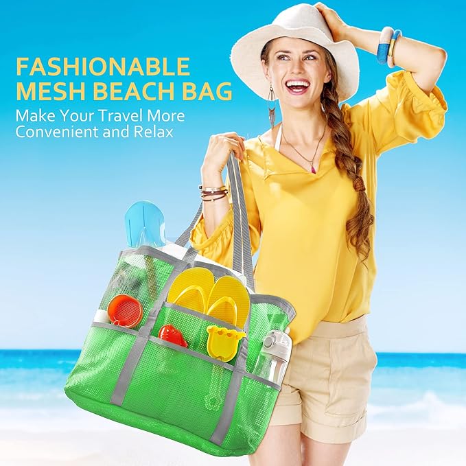 SRISE Mesh Beach Bag - Large Beach Tote Bag for Family Beach Bag for Toys & Vacation Essentials - Image 7