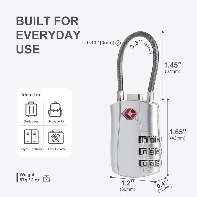 Luggage Locks TSA Approved 2 Pack, Small Padlock Combination, TSA Locks for Luggage, Travel Combo Padlock with Code for Suitcase, Backpack Zipper, Locker, Gun Case, Ammo Can (Black+Silver) - Image 5