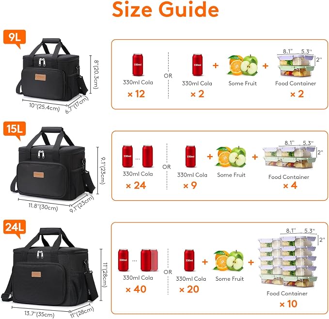 Lifewit Large Lunch Bag, Insulated Lunch Box, Soft Cooler Cooling Tote for Adult Men Women, Black 40-Can (24L) - Image 2