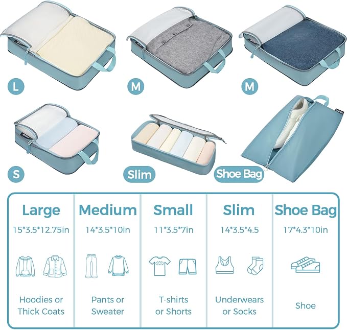 BAGAIL 6 Set Ultralight Compression Packing Cubes Packing Organizer for Travel Accessories Luggage Suitcase Backpack - Image 2