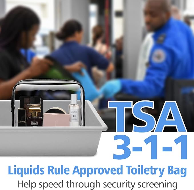Clear Makeup Bag for Travel - TSA Approved Toiletry Bag, 2 Black | 1 Medium Quart Carry-On & 1 Large Checked-Luggage, Reinforced Seams, Water-resistant, Clear Easy-Check for Airport, Women - Image 2
