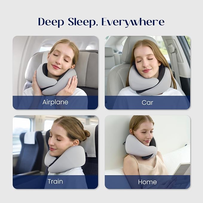 Dream Valley Neck Travel Pillow, Memory Foam,Cooling,Light Gray | For Airplane, Portable Roll-Up, Cooling Inner Fabric, 360° Ergonomic Support, No Head Bobbing - Image 8
