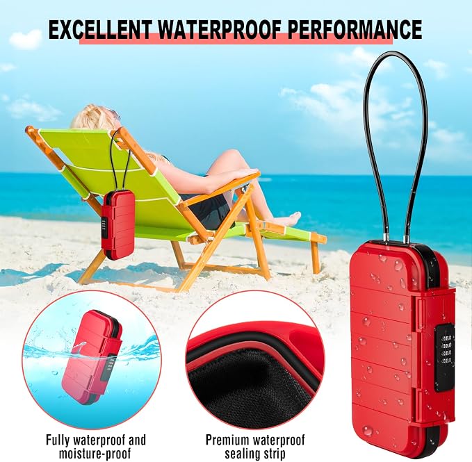 HUANLANG Portable Safe Lock Box with Combination Lock Mini Beach Travel Safe Waterproof Small Lockable Box with Removable Wire Rope Combination Safe Box for Dorm,Travel,Beach,Hotel,Car,Home,Office - Image 3