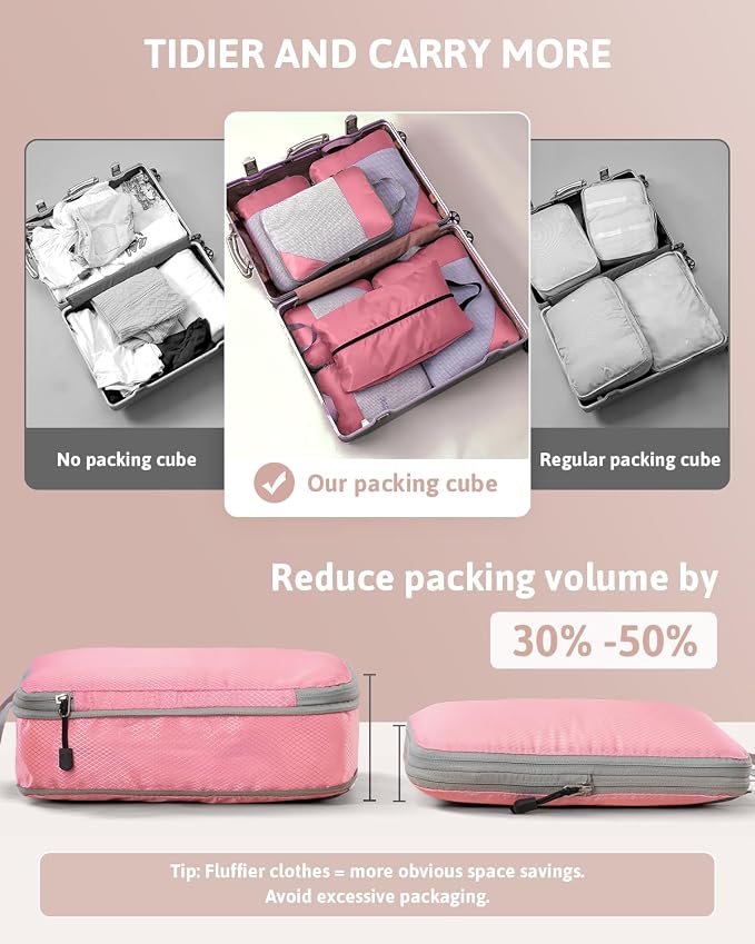 Meowoo 7 Set Compression Packing Cubes for Travel, Durable Ripstop Mesh Suitcase Organizer with Shoe Bag, Ultralight & Expandable Space Saver Travel Cubes - Image 3