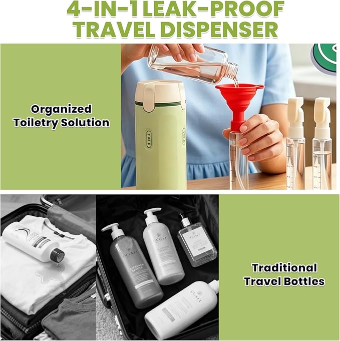 4 in 1 Travel Dispenser Bottles, 30ML Leakproof Travel Bottle Set | Travel Dispenser Bottles,Leakproof&Refillable,For Shampoo,Lotion,Conditioner,Travel Essentials for Unisex With Brush&Funnels - Image 5