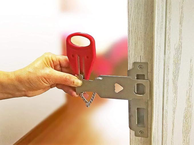 Portable Door Lock,Additional Safety and Privacy in Travel,Home and School | Home Security Door Lock,Travel Hotel Lock,for Woman Safty Traveling and Hotel,Compatible with Most Open Inward Doors - Image 4