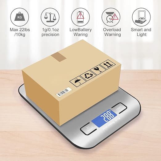 Digital Shipping Scale,Stainless Steel Panel, Accurate Portable Postal Scale for Packages, Small Business,Kitchen, Food, Handmade, Liquids, and Boutique (Silver Black Rechargeable(10kg/1g)) - Image 4