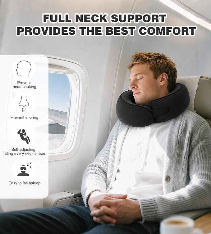 Neck Pillow for Traveling, New Upgraded Travel Neck Pillow, 100% Pure Memory Foam Travel Pillow for Flight Headrest Sleep,Portable Aircraft Accessory,Suitable for use on Plane/Car/Office(Black) - Image 6