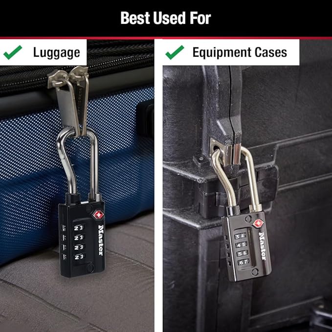 Master Lock TSA Approved Combination Luggage Lock Black 4-Pack 4696EC4 | Heavy Duty Set Your Own 4-digit Combination Lock For Suitcases, Backpacks, Travel Bags, Airport Security, 1-5/16" Wide - Image 3