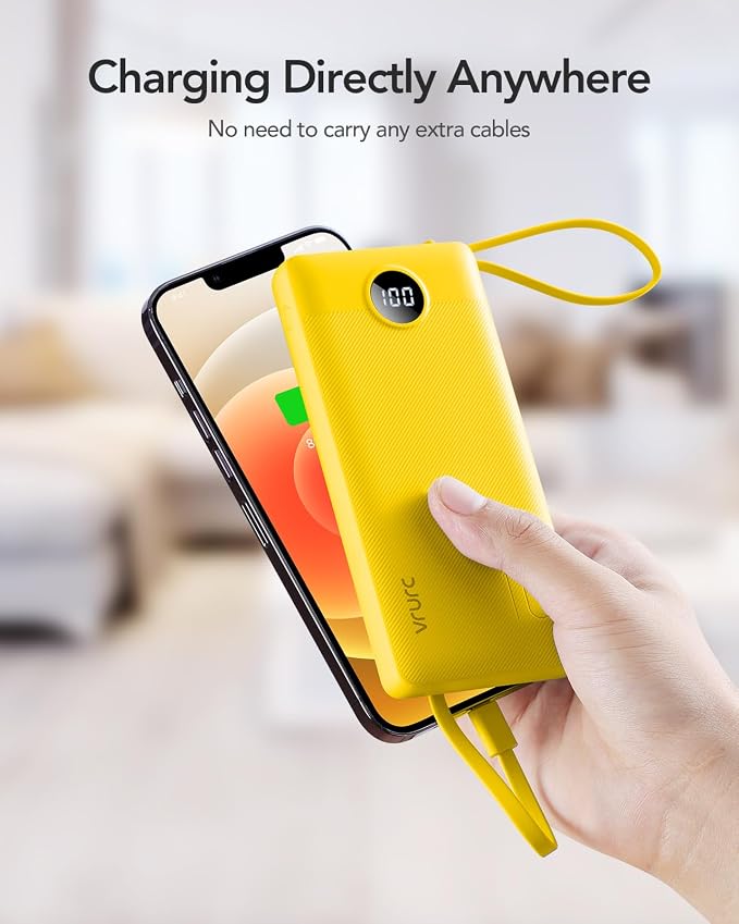 VRURC Portable Charger, Built-in 4 Cables Portable Phone Charger 10000mAh | Lightweight Power Bank with 5 Output 2 Input Compatible with Smart Phones,Samsung,Android etc-Yellow(1 Pack) - Image 8