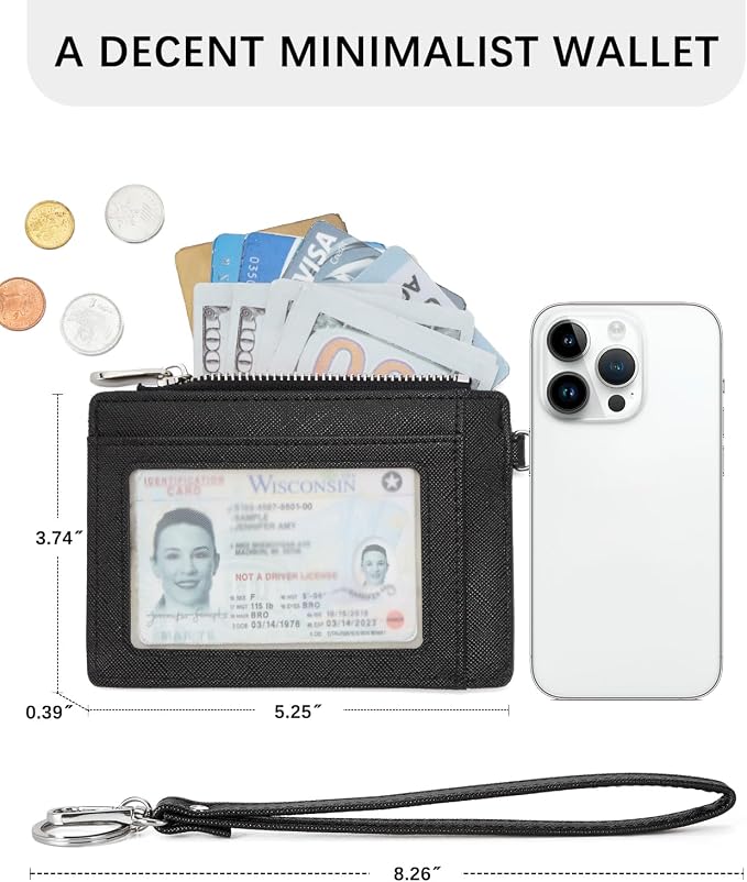 BOSTANTEN Credit Card Holder RFID Small Wallet for Women with Keychain | Slim, Wristlet, Zipper Coin Pocket, Pocket-Friendly, Vegan Leather, Minimalist, Gifts, Black - Image 6