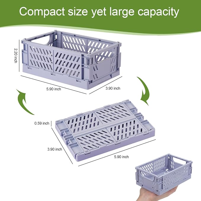 HUUSMOT 6-Pack Collapsible Small Plastic Storage Baskets, 5.9"x3.8"x2.2" | Pastel, Space-Saving, Collapsible Plastic Bins, Cute Mini Storage Crates, for Classroom, Kitchen, Office, Bedroom - Image 3