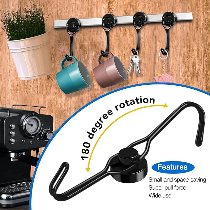 LOVIMAG Swivel Magnetic Hooks, 30LBS, Pack of 12 | Cruise Cabin Ship Essentials 2026, Heavy Duty Magnets for Refrigerator, Classroom, Kitchen, Hanging Mug, Black - Image 5