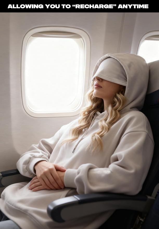 Unisex Travel Hoodie with Eyemask Fleece Sweatshirt Fall Winter | Airplane Hoodie with Multi Pockets & Eye mask Womens Sweatshirts Comfort Pullover Fleece Sweaters Fashion Tops for Couples - Image 2