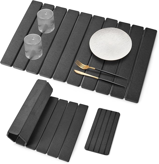Large Stone Dish Drying Mats for Kitchen Counter, Fast Drying Collapsible Drying Mat, Eco-Friendly Absorbent Diatomaceous Earth Mats for Dishes Cups, Match Any Countertop (Dark Gray 24"×16" & 8"x4") by tdcokhe