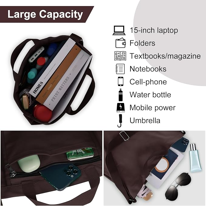 Women's Canvas Tote Bag inside Out Bag with Adjustable Crossbody Strap for Work Travel Shopping Durable Handbag for Men - Image 4