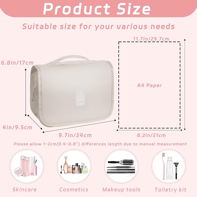 Toiletry Bag Travel Bag with Hanging Hook for Women and Men,Beige | Waterproof Small Capacity Hanging Multifunctional Makeup Bag for Toiletries, Portable Cosmetic Bag Travel Organizer - Image 2