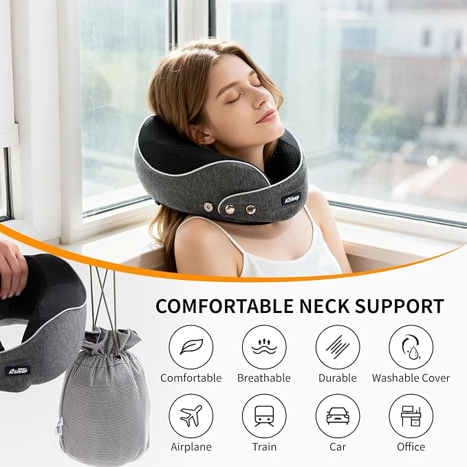 Travel Pillow, Memory Foam Neck Pillow Airplane, Travel Pillows for Airplanes, 360º Ergonomic Design Travel Neck Pillow for Travel, Car Rides, and Home, Ideal for Adults and Kids - Image 7