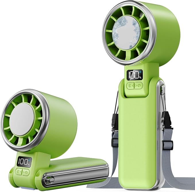 SHEWIND Portable Handheld Fan with Ice Cooling - 5 Gear High Speed Turbo Personal Fan Rechargeable, Up to 13 Hrs, Mini Hand Fans for Travel Essentials, Beach Vacation, Gifts for Women, Men (Green) by SHEWIND