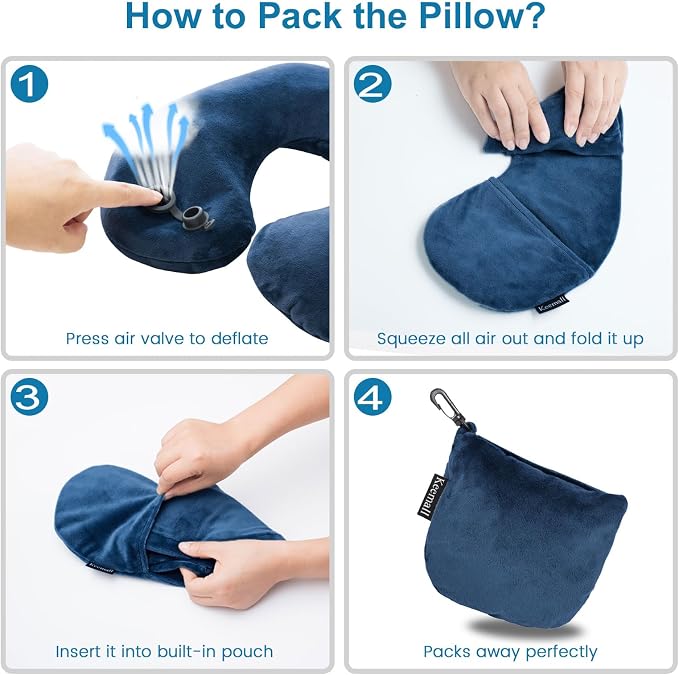 Keemall Inflatable Neck & Shoulder Travel Pillow for Airplane Naps | Portable Foldable Neck & Back Support with Adjustable Firmness, Headrest for Long Flights & Travel Sleep, Deep Blue - Image 7