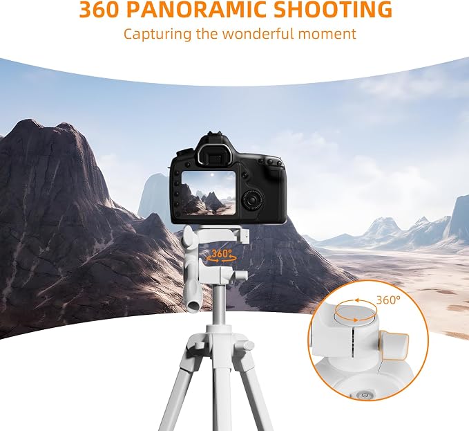 55" Extendable Phone Tripod with Wireless Remote and Carry Bag | Protable Tripod,Compatible with iPhone/Dslr Camera&insta 360 X5 for Video Recording/Selfies/Live Stream/Vlogging,White - Image 4