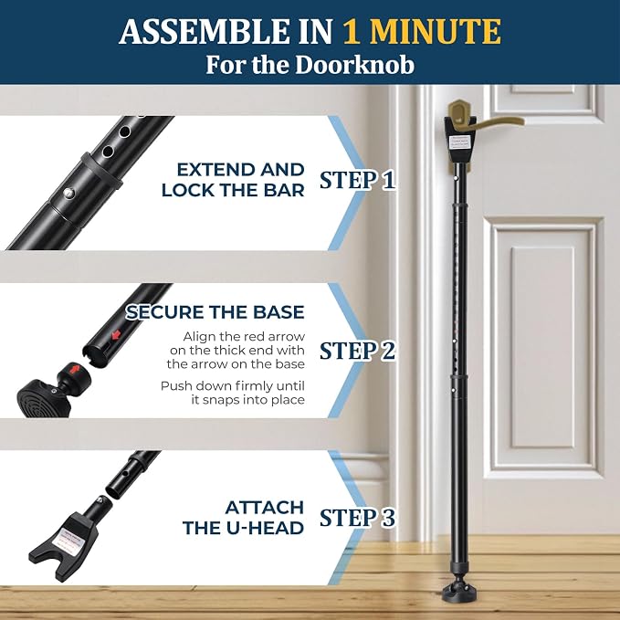 3-in-1 Door Security Bar, Heavy-Duty Metal Rod Sliding Patio Door Security Bar with 2.8" Non-Slip Base, 16"-41.7" Adjustable Door Barricade Security Bars for Doors & Windows,Home,Renters,Apartments - Image 5