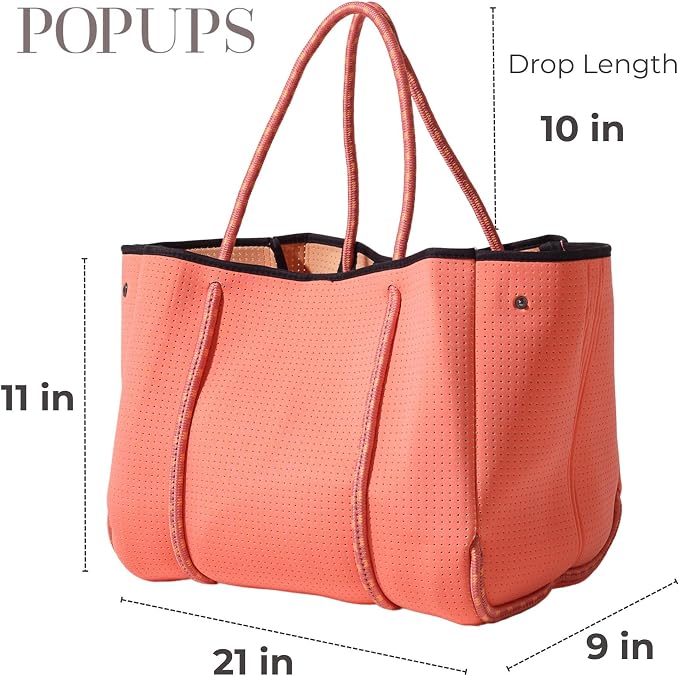 POPUPS Large Neoprene Tote Bag for Women - Everyday Designer Handbag for Travel Work and Beach with Pockets and Zipper Pouch - Image 3