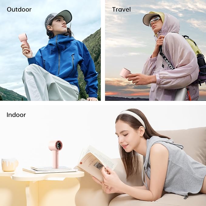 JISULIFE Handheld Turbo Fan Life10S, 28H Max Runtime, 5-Speed - Pink | Travel Essential for Outdoor, Camping, Beach & Makeup, 5000mAh Battery, Powerful Airflow, Ultra-Quiet, Gift for Women & Men - Image 5