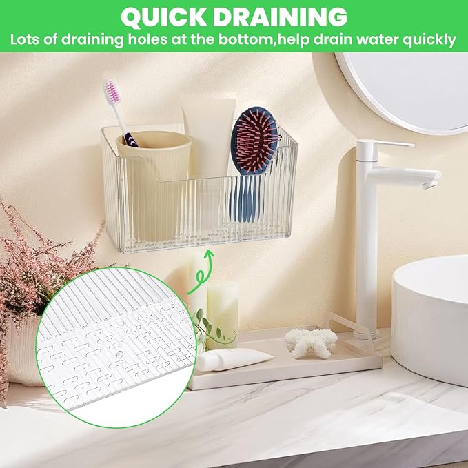 4-Pack Adhesive Cabinet Door Organizer Set, Clear Inside Cabinet Door Storage Bins with Drain Holes for Kitchen Bathroom Pantry Organization, Space-Saving Mountable Caddy - Image 3