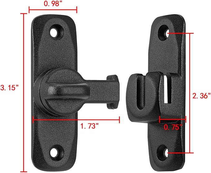 3 Pcs Matte Black 90/180 Degree Sliding Door Latches,Right Angle Door Lock | Zinc Alloy Flip Latch,Barn Door Latch,Cabinet Lock,for bedroom,cabinet,drawer,Gardens,Wine Cabinet,garage,window,Pet Cage - Image 2
