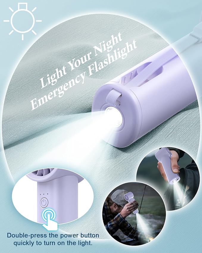 Portable Fan with Power Bank & Flashlight-Purple | 6.5H Max Cooling,USB-C Rechargeable,Mini Fan for Outdoor/Travel/Beach/Concerts/Summer.Gifts for Girl,Women. - Image 4