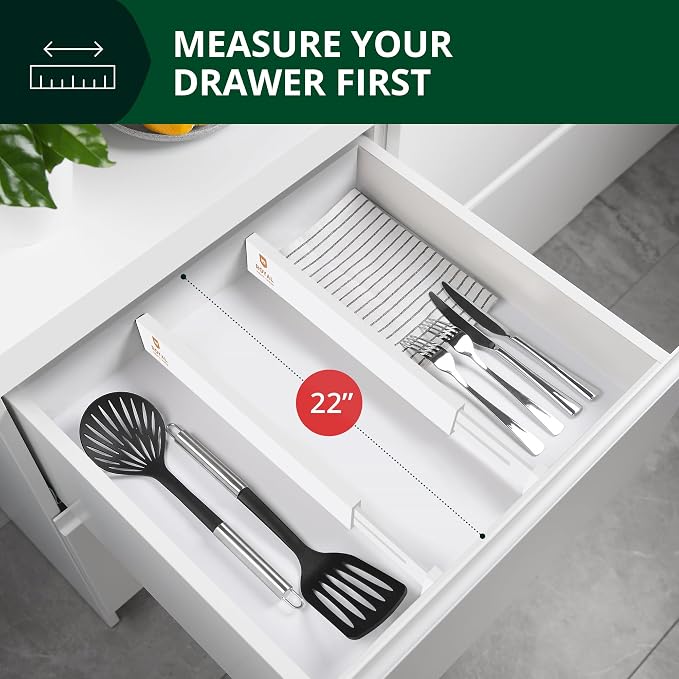 Bamboo Drawer Dividers Organizers, Adjustable Drawer Separator Splitters, 17–22 Inches Expandable Drawer Divider Organizer for Large Utensils, Kitchen, Bedroom, Dresser & Office Drawers 4-Pack, White - Image 6