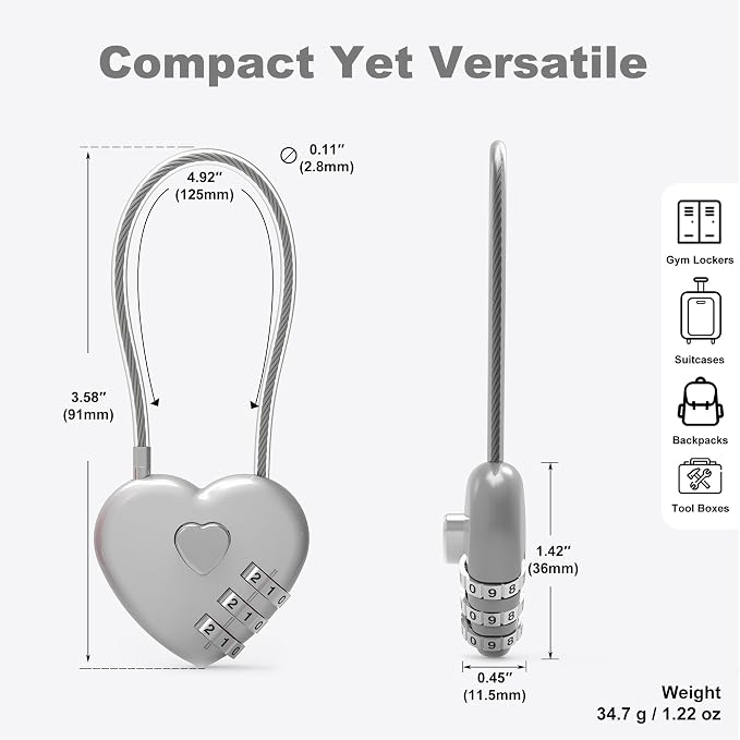 Combination Padlock, Small Cable Lock with Code, Candados para Locker, Combo Cable Lock for Luggage, Suitcase, Gym Locker, Backpack Zipper, Cabinet, Mailbox, Outdoor Use, Travel Safe Bag - Image 3