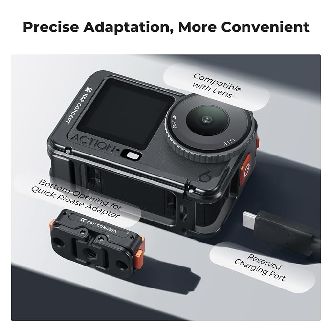 K&F CONCEPT Aluminum Alloy Camera Cage Compatible with DJI Osmo Action 6 | Protective Cage Expansion Frame Case with Cold Shoe | 1/4" Screw Adapter for Tripod, Selfie Stick, Action 6 Accessories, CD03 - Image 4