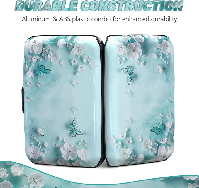 Credit Card Holder, Mini RFID Small Aluminum Card Wallet Business Card Case | Blocking Slim Metal RFID Blocking Front Pocket Wallet Hard Case Durable CC Holder for Women Girls, Green Teal Butterfly - Image 5