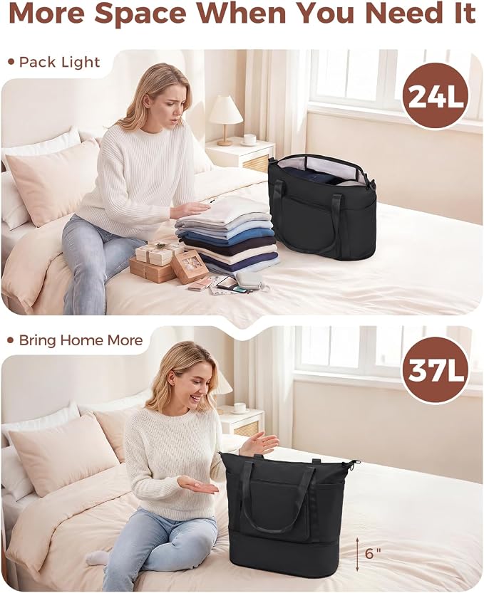 WANDF Foldable Expandable Personal Item Travel Bag for Women Carry On | 18x14x8 inches, Frontier Airline Underseat Fit, Weekend Getaways - Image 3