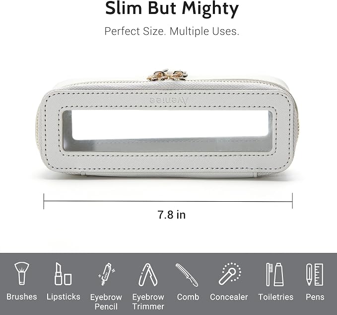 Aveniee Clear Makeup Brush Bag, Slim Brush Holder Cosmetic Case, Small Travel Toiletry Bag for Women, Thin Make up Bags with Zippers, Cute Travel Essentials Srorage Bag.Grey - Image 5
