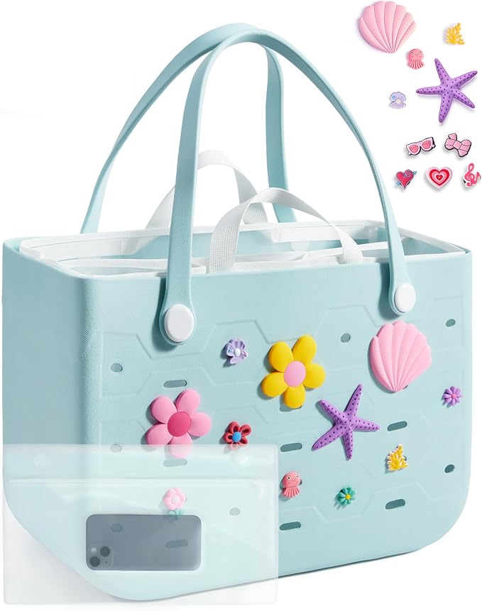 BAGSMART Beach Bag for Women, Water-resistant Rubber Tote Bag, Sandproof Vacation Essentials for Summer Swim Cruise Pool - Image 8