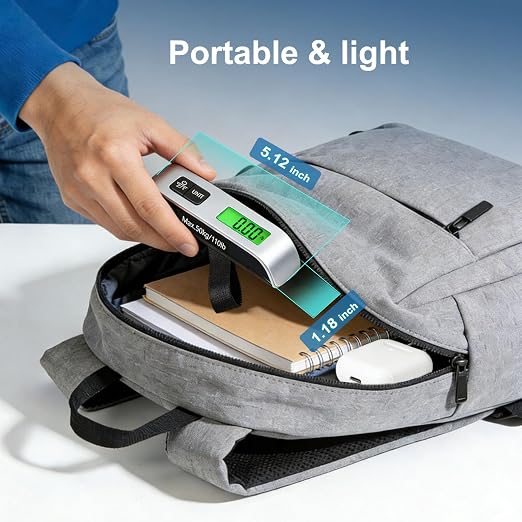 Digital Luggage Scale, 110lb Suitcase Weight Scale for Travel with Backlit LCD Display, 4-Unit Switching, Portable Hanging Baggage Scale for Luggage, Backpacks, Packages (Battery Included) | with Backlit LCD Display, 4-Unit Switching, Hanging Baggage S... - Image 6